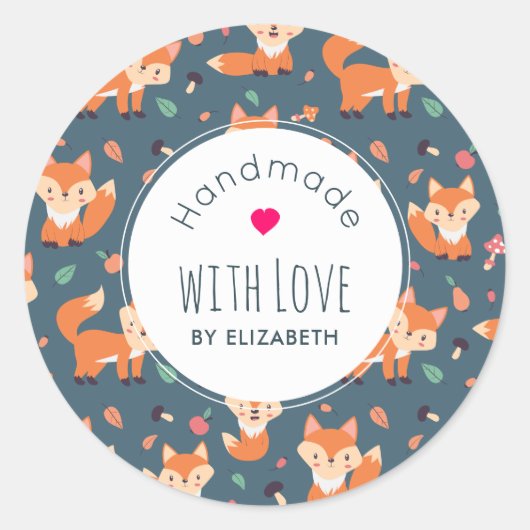 Schattige Sinaasappel Fox Animal Pattern Handgemaa Ronde Sticker (Voorkant)