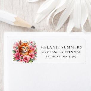 Schattige Sinaasappel Kitten Flowers Retouradresla Etiket