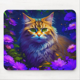 Schattige Sinaasappel Kitty Cat in Flowers Muismat