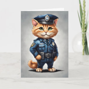 Schattige Sinaasappel Tabby Cat in Politie Uniform Kaart