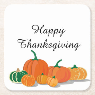 Schattige Sinaasappelkleurige Pompoenen Vierkante Kartonnen Onderzetter