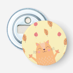 Schattige Sinaasappelrode Kat Speelt in Herfstblad Button Flesopener