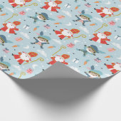 Schattige Sinterklaas en Piet Pattern op lichtblau Cadeaupapier (Hoek)