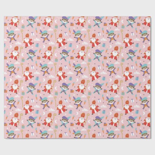 Schattige Sinterklaas en Piet Pattern op Roze Cadeaupapier (Vlak)