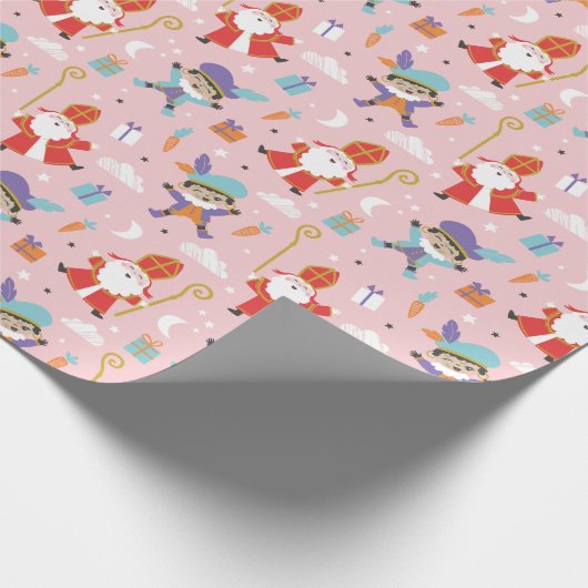 Schattige Sinterklaas en Piet Pattern op Roze Cadeaupapier (Hoek)