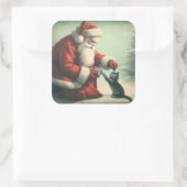 Schattige  Sinterklaas met Kitten Vierkante Sticker (Tas)