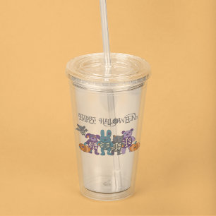 Schattige Skelet Dieren en Pompoenen Halloween Acryl Drinkbeker