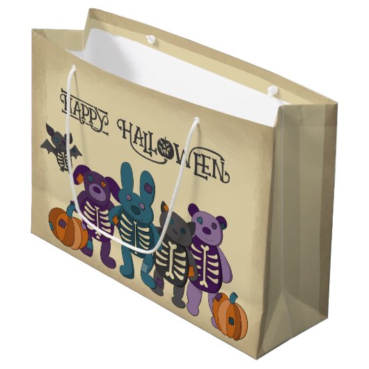 Schattige Skelet Dieren en Pompoenen Halloween Groot Cadeauzakje (Voorkant Gekanteld)