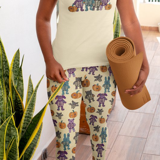 Schattige Skelet Dieren en Pompoenen Halloween Leggings
