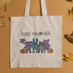 Schattige Skelet Dieren en Pompoenen Halloween Tote Bag