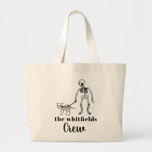 Schattige Skelet Dog Walker Halloween Family Match Grote Tote Bag