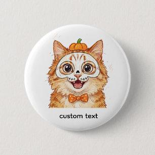 Schattige skelet gezichtsbeschildering oranje kat ronde button 5,7 cm