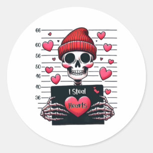 Schattige skelet Mugshot Ik steel harten Skelet Va Ronde Sticker