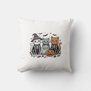 Schattige Skeletkatten Halloween Vintage Gravure S Kussen
