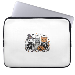 Schattige Skeletkatten Halloween Vintage Gravure S Laptop Sleeve