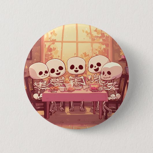 Schattige Skeleton Dinner Party - Button (Voorkant)