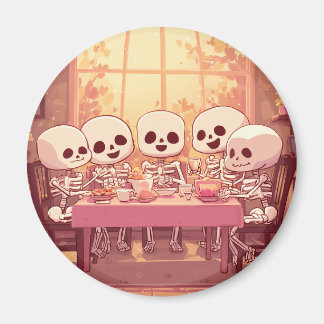 Schattige Skeleton Dinner Party - Magnet Magneet