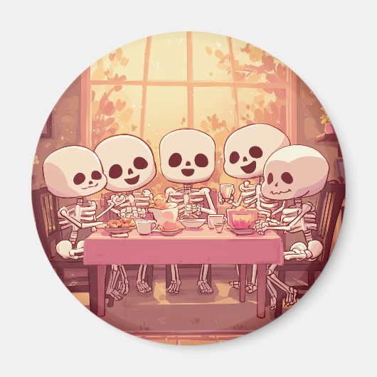 Schattige Skeleton Dinner Party - Magnet Magneet (Voorkant)