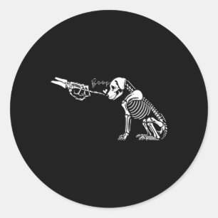 Schattige Skeleton Hand Boop Dog Funny Halloween 1 Ronde Sticker