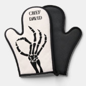 Schattige Skeleton Hand OK Teken Chef Funny Skull Ovenwant (Voorkant / Achterkant)