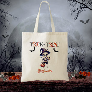 Schattige Skeleton Kind Trick or treat Halloween Tote Bag
