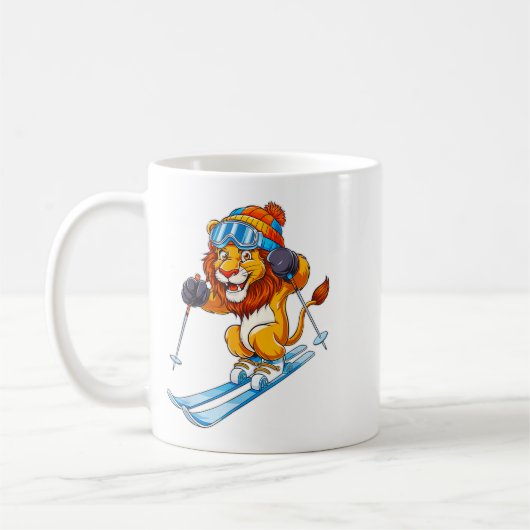 Schattige ski-leeuw wintersport koffiemok (Links)
