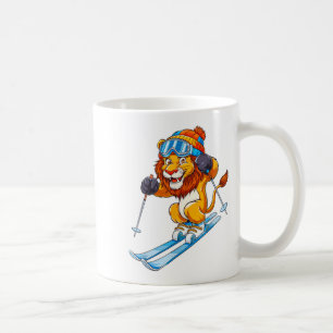 Schattige ski-leeuw wintersport koffiemok