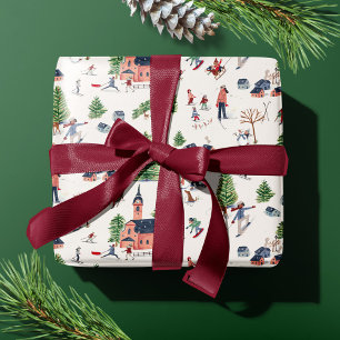 Schattige Ski Roze Nordic Kerstmis Cadeaupapier