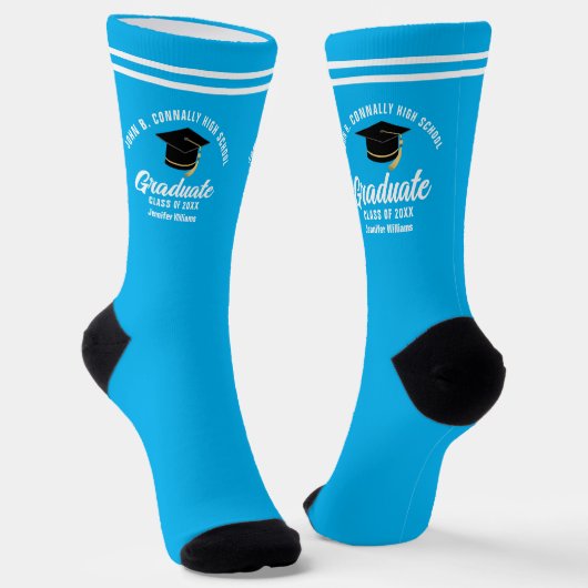 Schattige Sky Blue Afstuderen Custom Afstuderen Sokken (Gebogen)