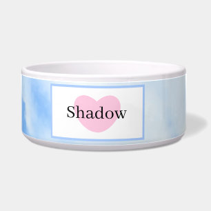 Schattige Sky Blue Roze Hart met Naam Pet Voerbakje