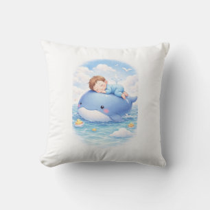 Schattige Slaande Baby op Blauwe Walvis Kussen D