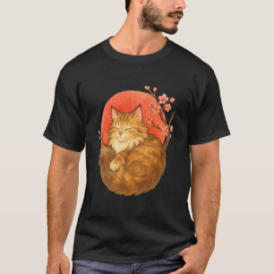 Schattige Slaande Maine Coon Kat Onder Kersenbloes T-shirt