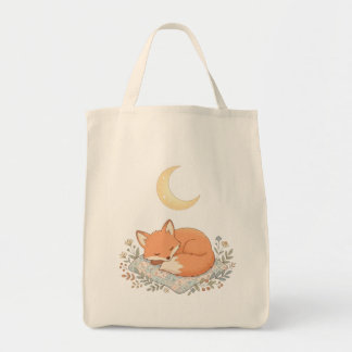 Schattige Slaande Vos op Quilt onder Halve Maan AI Tote Bag