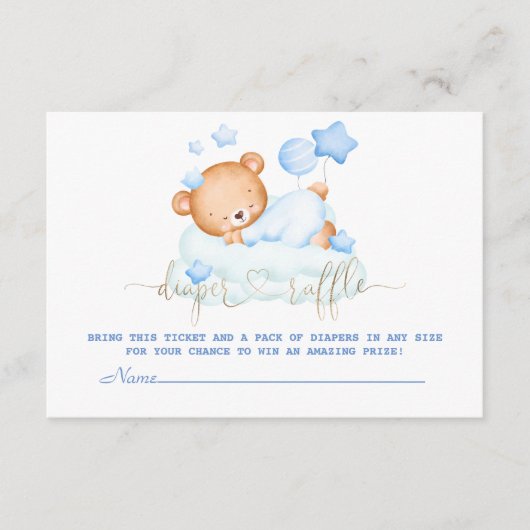 Schattige Slaap Teddybeer Op Wolken Jongere Luiers Informatiekaartje (Voorkant)