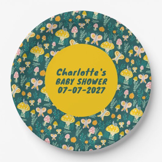 Schattige slakkenpaddestoel vlinder Schattige BABY Papieren Bordje (Voorkant)