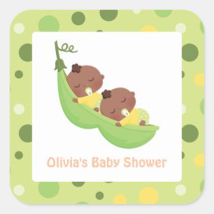 Schattige Slapen Afro-Amerikaanse Twins Baby showe Vierkante Sticker