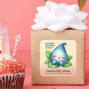 Schattige Slapen Baby Dewdrop Baby shower Welkom Vierkante Sticker