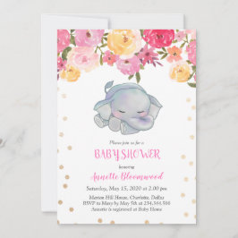 Schattige Slapen Olifant Roze Bloemen Baby shower Kaart