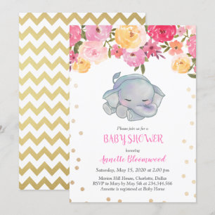 Schattige Slapen Olifant Roze Bloemen Baby shower Kaart