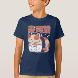 Schattige Slapen Sushi Kat Kitten Aziatisch Voedse T-shirt