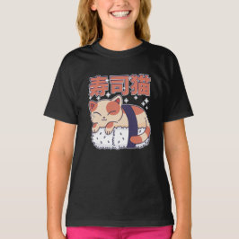 Schattige Slapen Sushi Kat Kitten Aziatisch Voedse T-shirt