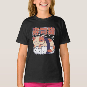 Schattige Slapen Sushi Kat Kitten Aziatisch Voedse T-shirt