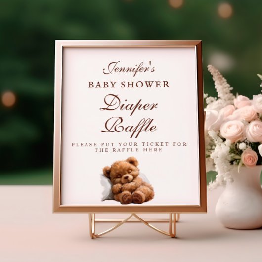 Schattige slapen Teddy Bear Luier Raffle Teken Poster