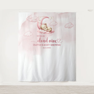 Schattige slapen teddybeer wolk negen roze meisje wandkleed