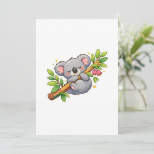 Schattige slapende koala op eucalyptus tak Kawaii Kaart