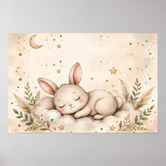 Schattige Slapende Konijn op Wolk Muur Kunst - Boh Poster
