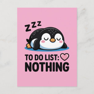 schattige slapende pinguïn, takenlijst niets briefkaart