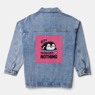 schattige slapende pinguïn, takenlijst niets denim jacket