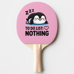 schattige slapende pinguïn, takenlijst niets tafeltennisbatje