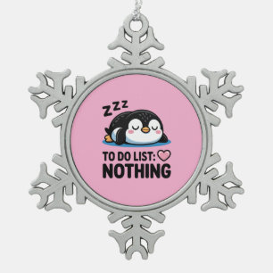 schattige slapende pinguïn, takenlijst niets tin sneeuwvlok ornament